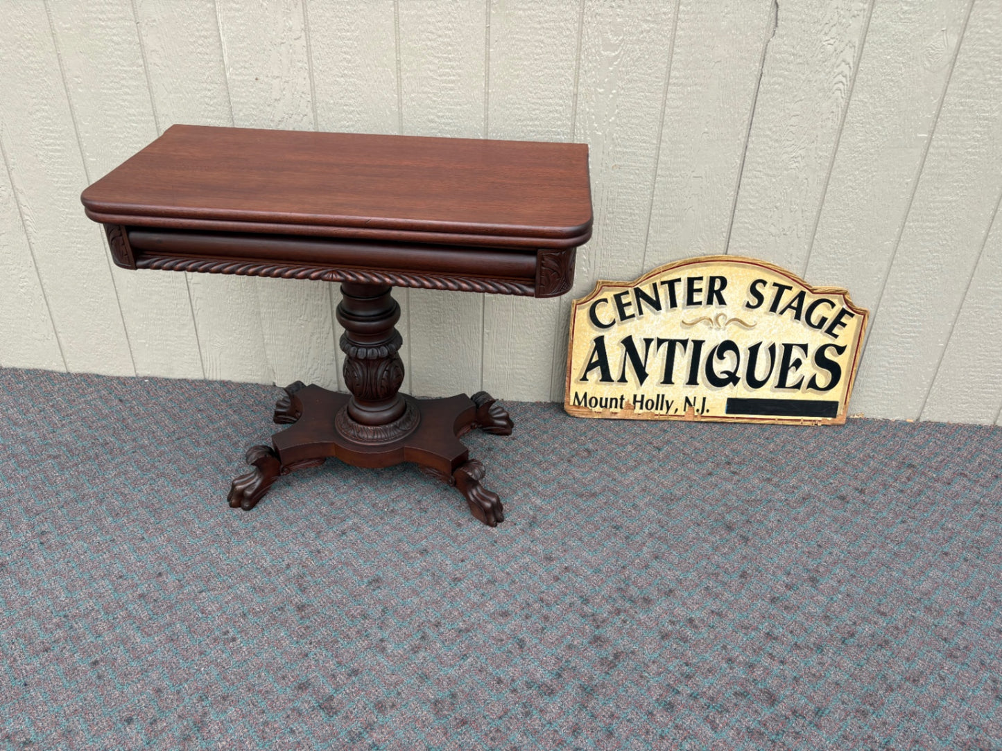 Antique Empire Style Mahogany Game Table with Pedestal Base