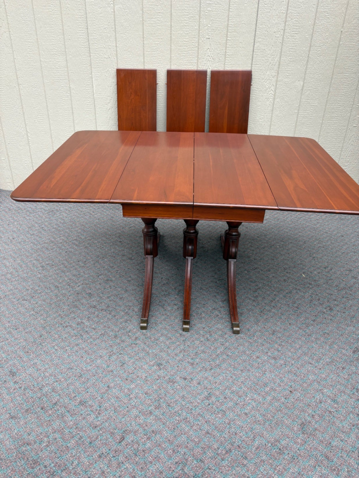 67867  Mid-century Solid Cherry Modern Drop Leaf Dining Table with Three Leaves