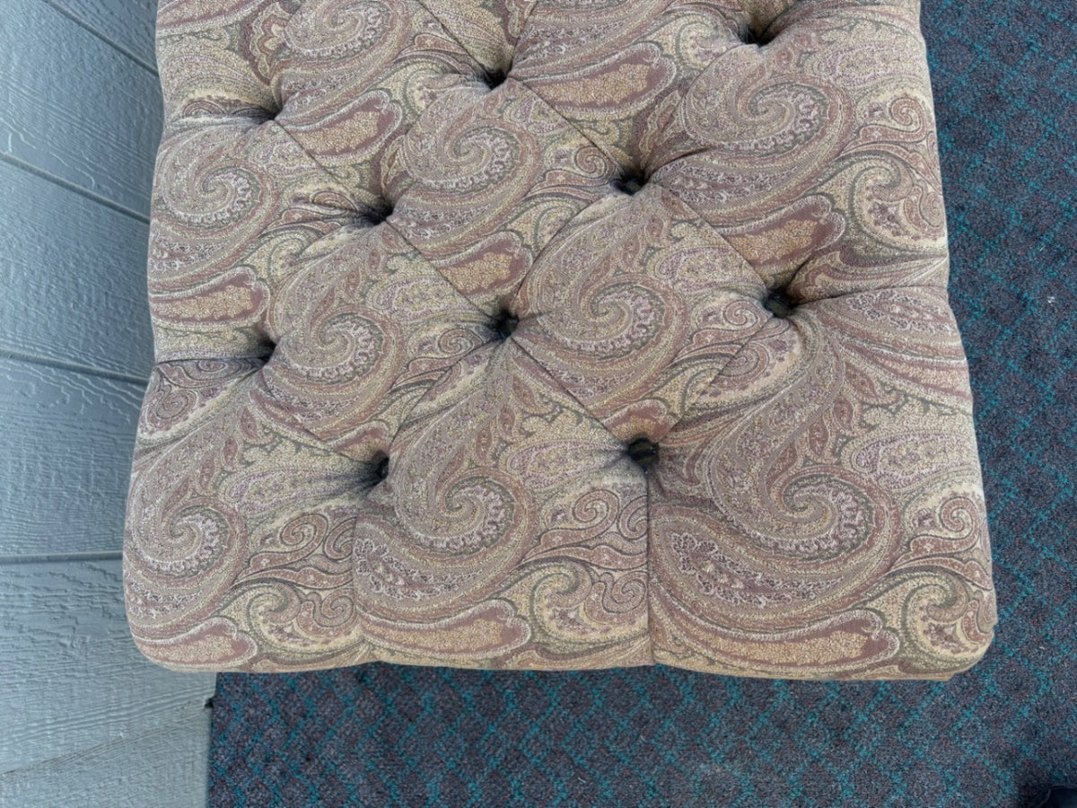 68169 J M Paquet Tufted Ottoman with Paisley Upholstery and Turned Legs