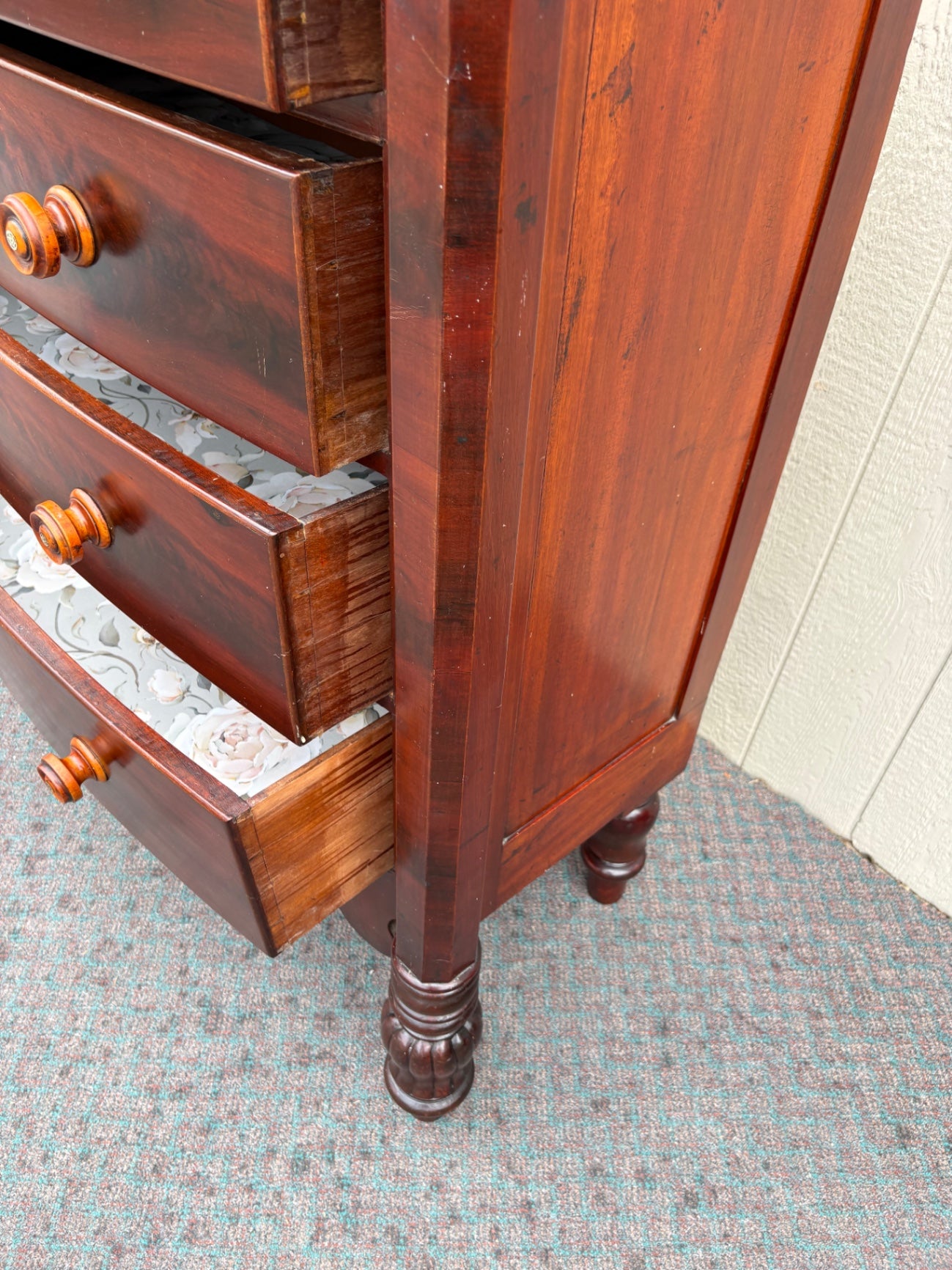 Antique Empire Chest with Flame Mahogany Veneer and Turned Columns