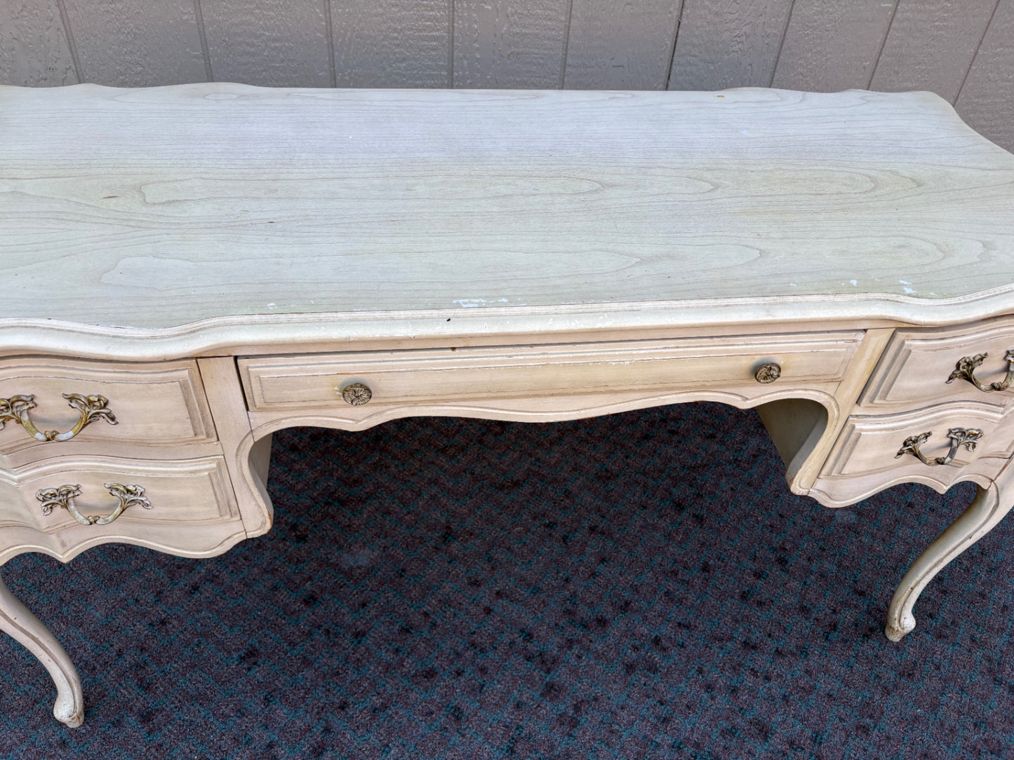 67950 French Provincial Style Vanity Desk in Distressed Cream Finish