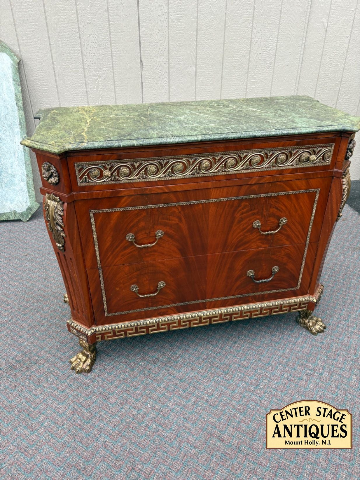 67521  Neoclassical Mahogany and Green Marble Sideboard with Claw Feet