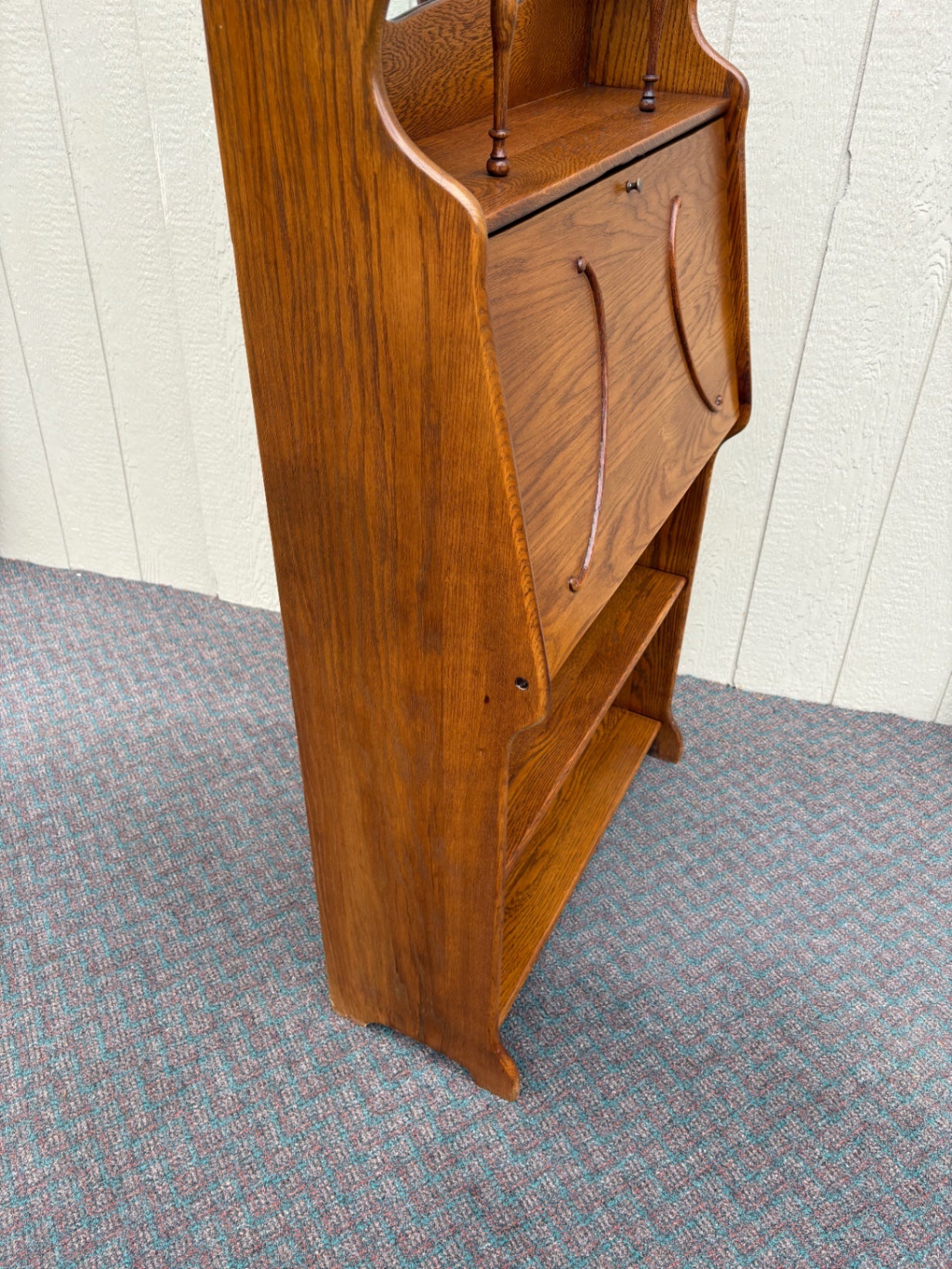 67826 Antique Oak Larkin Desk with Mirror and Shelving, Early 1900s