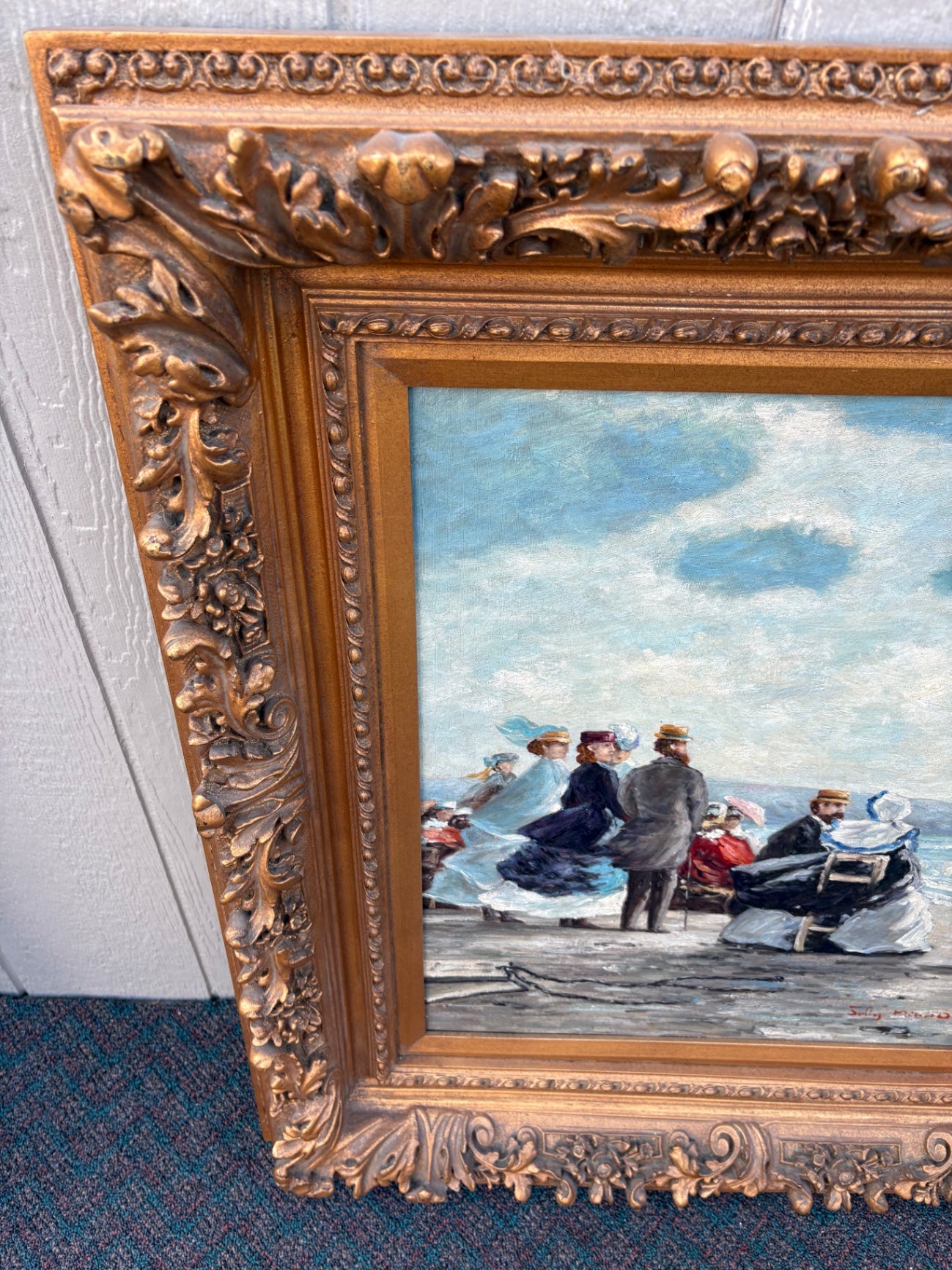 67526 Victorian Style Seaside Oil Painting in Ornate Gilt Frame
