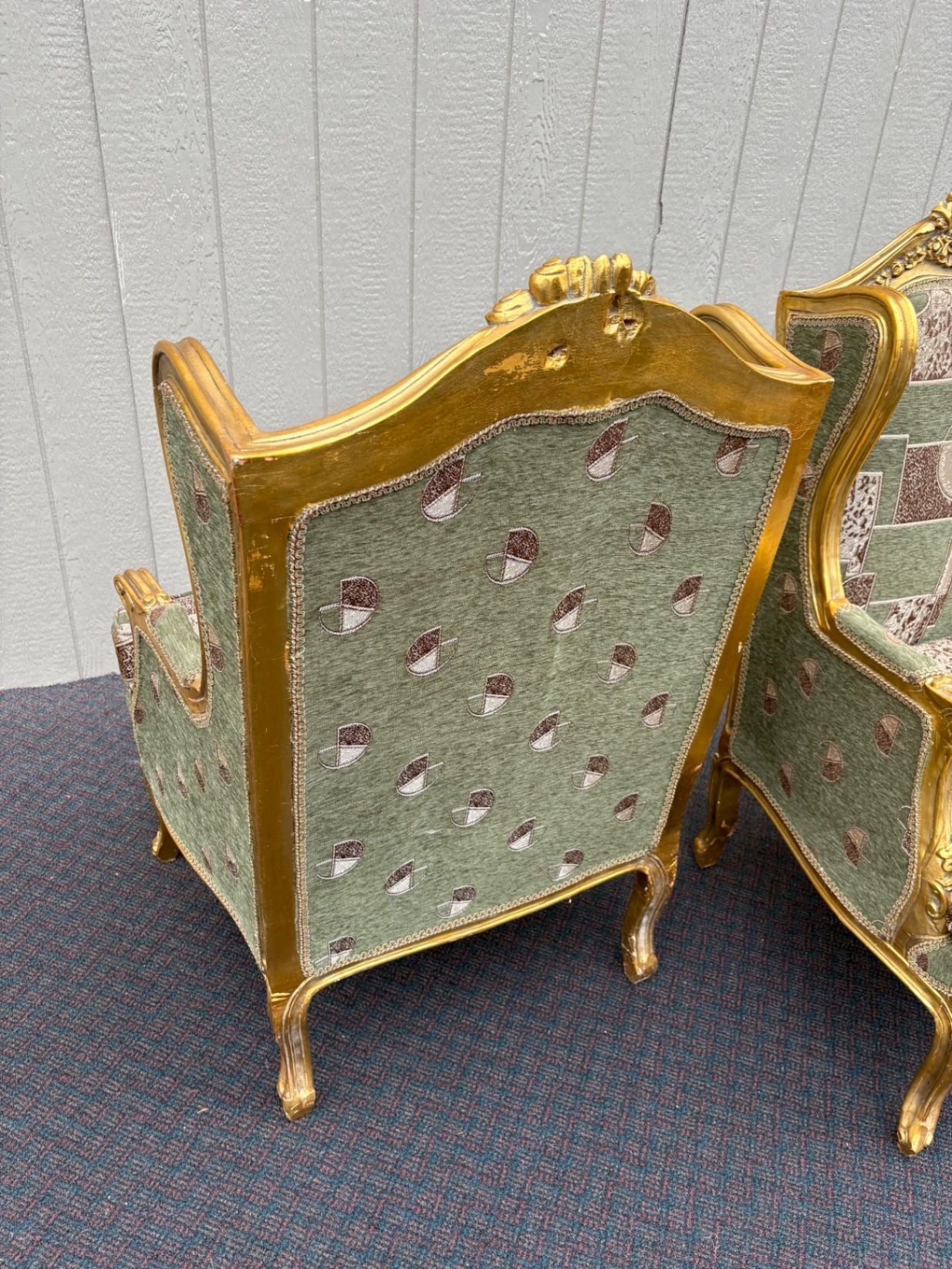 67516 Pair of Vintage French Provincial Gold Gilt Wingback Chairs