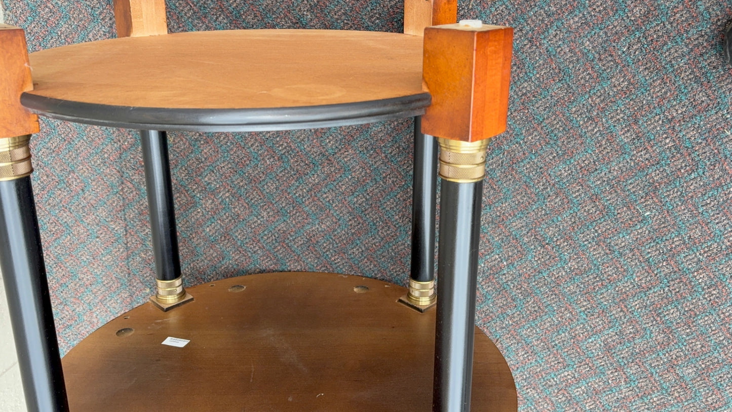 67823 Elegant Century Round Side Table with Cherry Veneer and Brass Accents