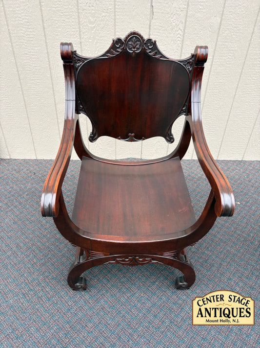 67539  Antique Empire Mahogany U-Back Chair with Ornate Carvings