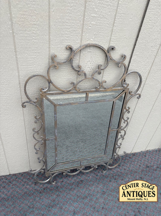 68091 Ornate Wrought Iron Wall Mirror with Scrollwork Design