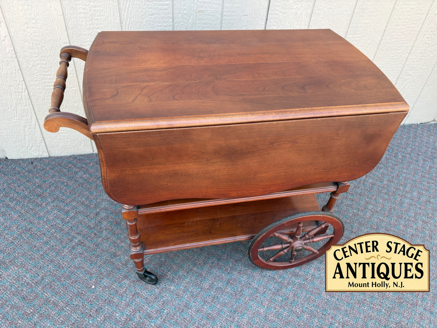 Pennsylvania House Cherry Wood Drop Leaf Tea Cart with Drawer