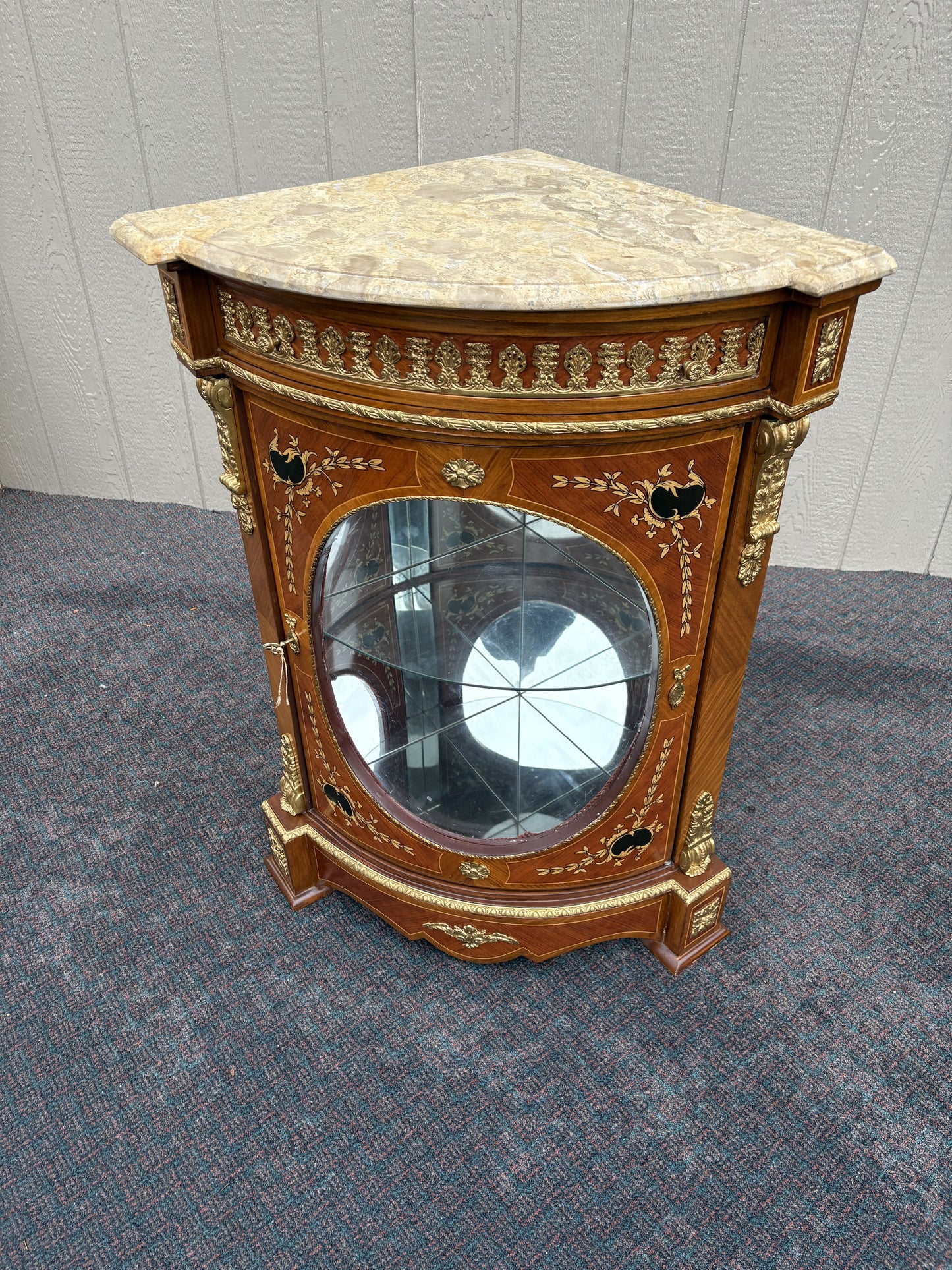 Elegant Marble Top Corner Cabinet with Ormolu Accents