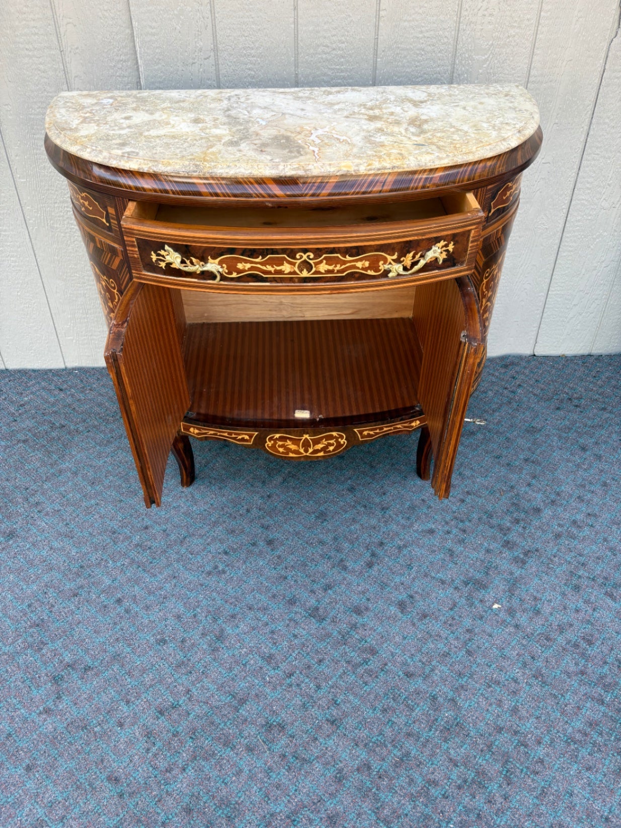 Elegant Demilune Chest with Marble Top and Inlay Detailing
