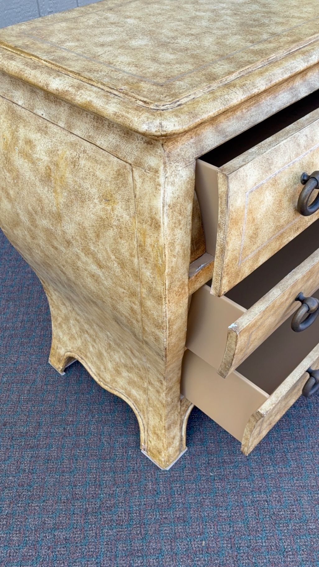 67403 Vintage Henredon Bombe Chest in Faux Marble Finish