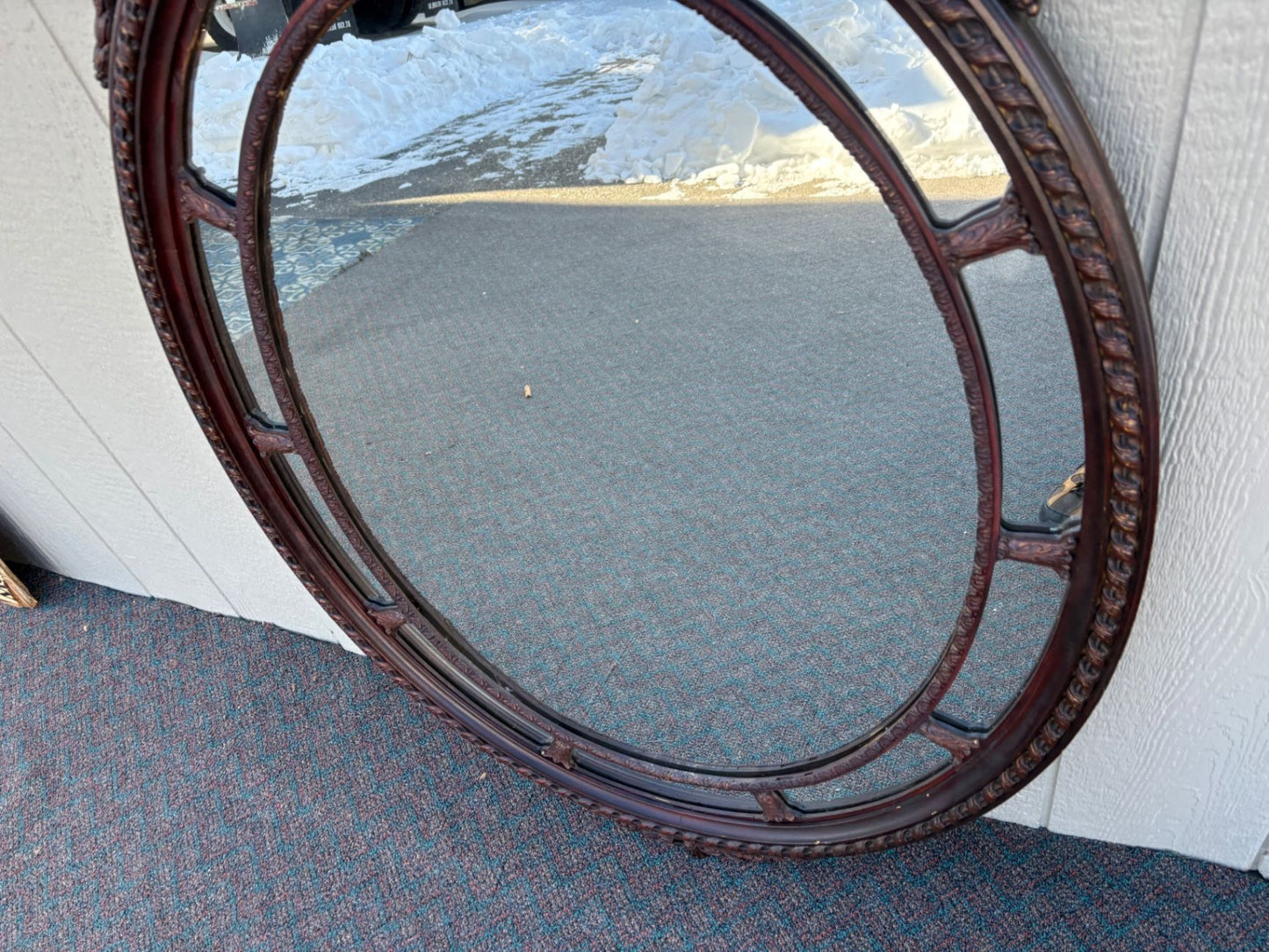 66933  Large Oval Mahogany Wall Mirror with Carved Swag Detailing