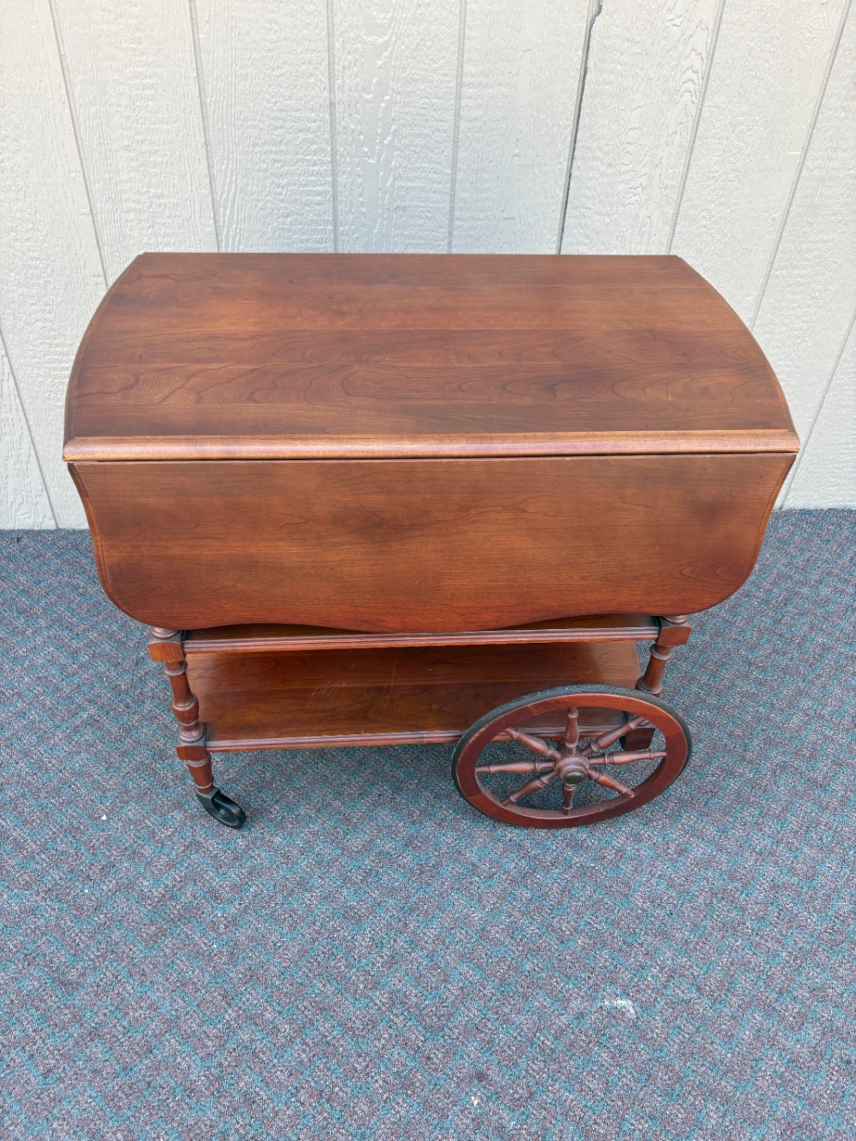 Pennsylvania House Cherry Wood Drop Leaf Tea Cart with Drawer