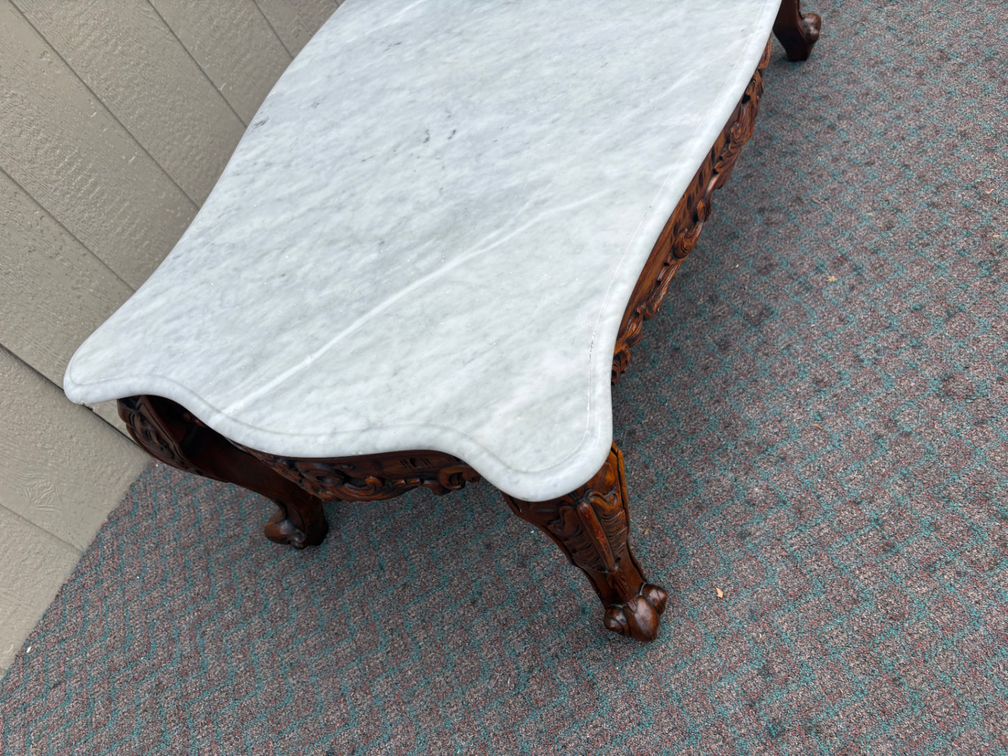 67904 Antique French Carved Coffee Table with Marble Top