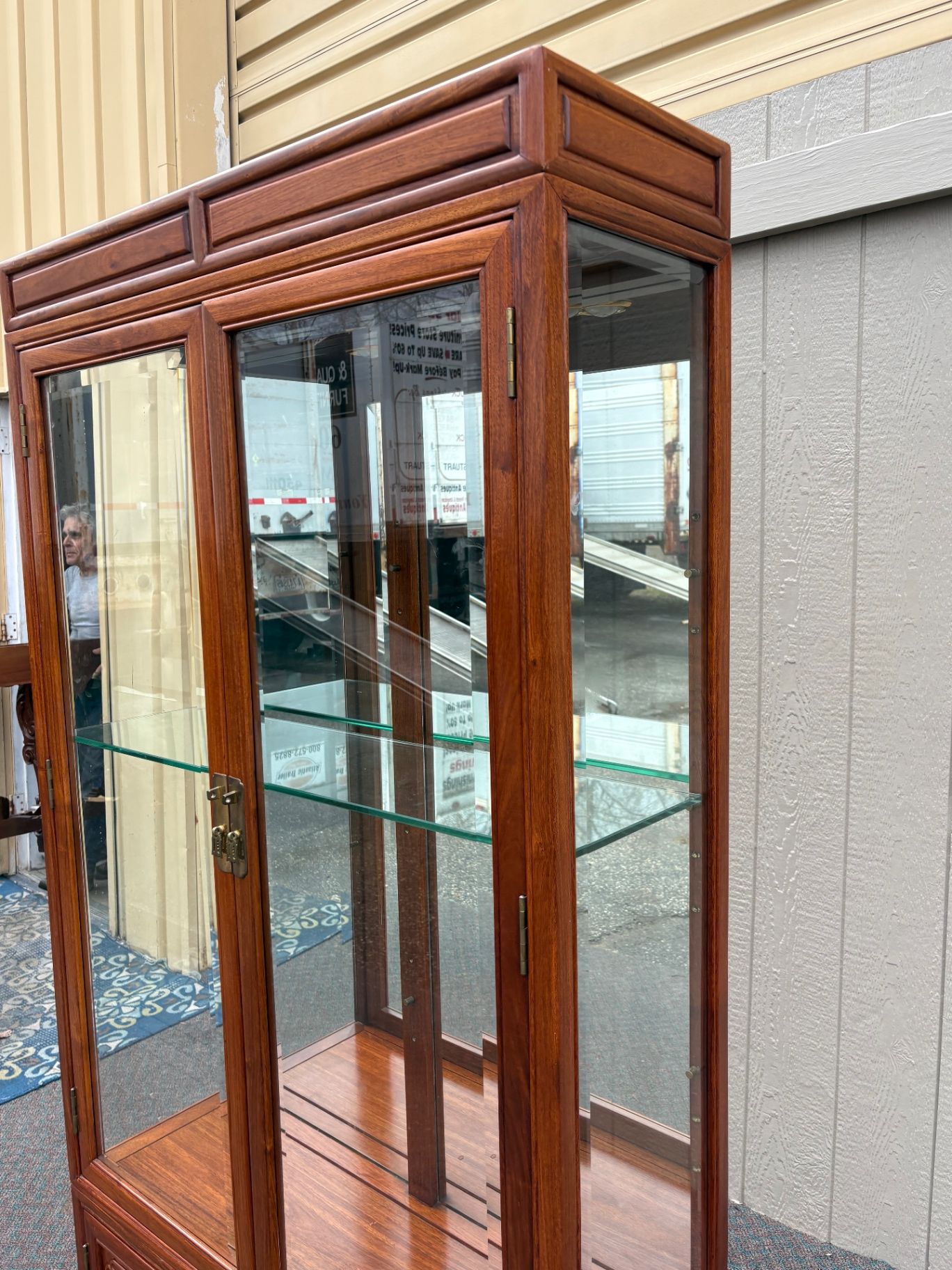 67573  Oriental Style Two-Piece Curio Cabinet with Glass Doors