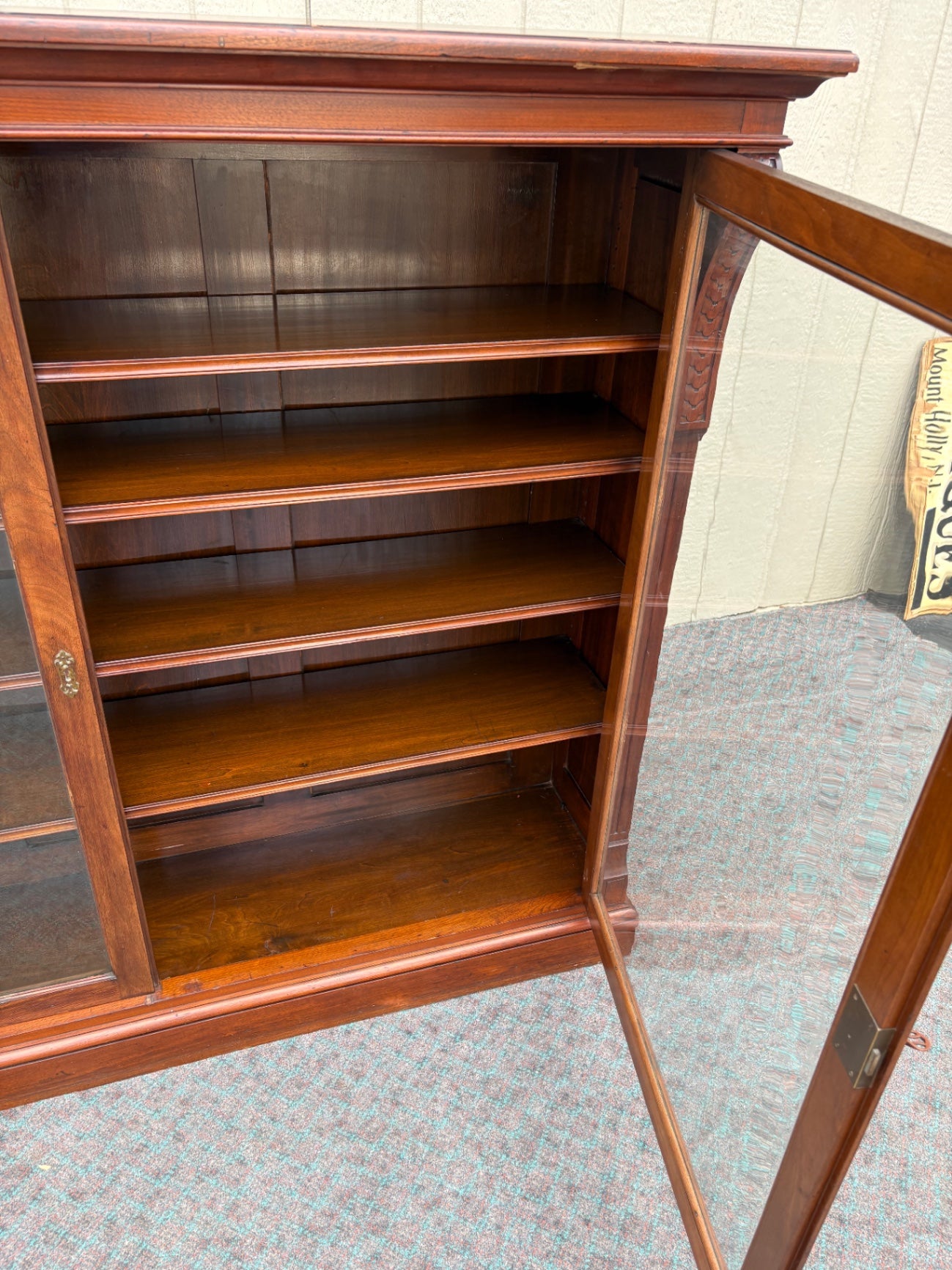 67890 Antique Victorian Mahogany Glass Door Bookcase with Shelves