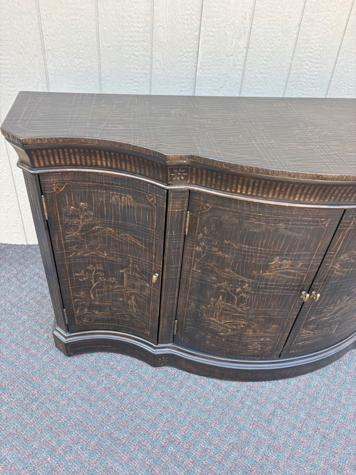 67647 Ethan Allen Asian-Inspired Sideboard Cabinet with Intricate Detailing