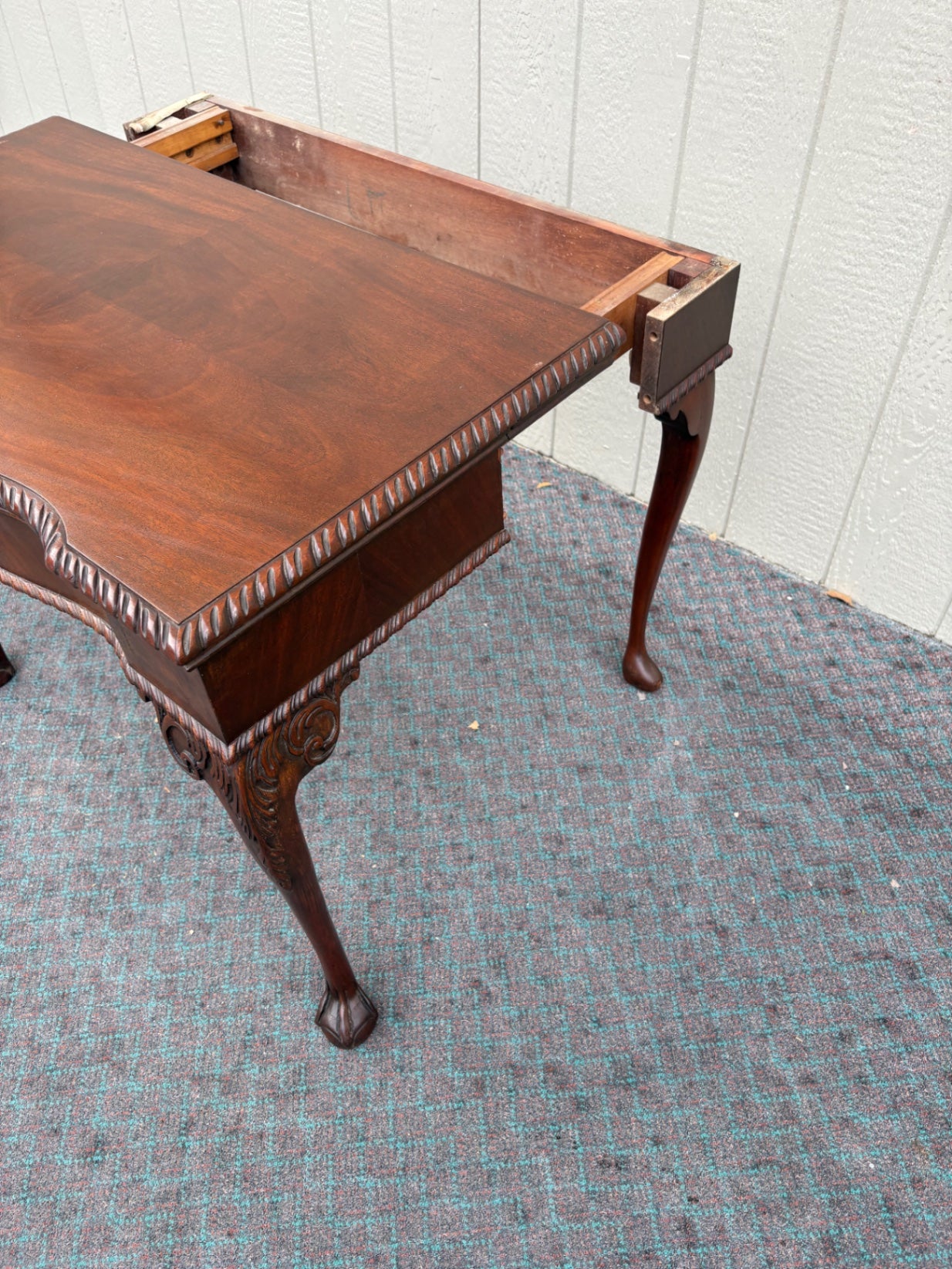 68094 Antique Mahogany Flip Top Game Table with Carved Details