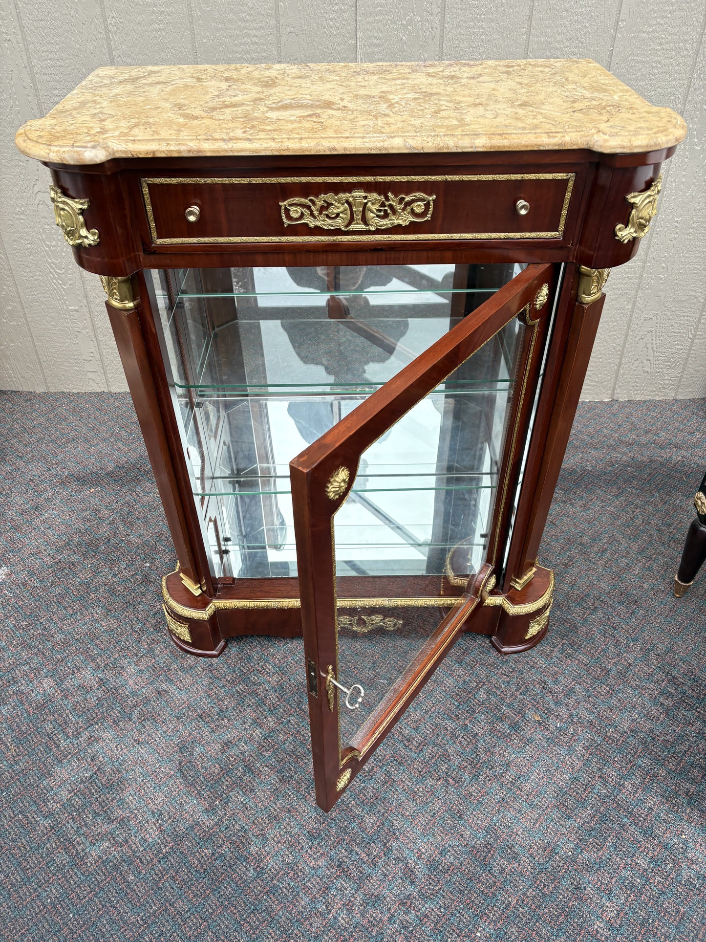 Elegant Louis XV Style Marble Top Curio Cabinet
