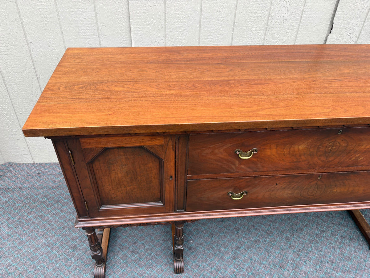 68181  Elegant Early 20th Century Walnut Buffet with Carved Detailing