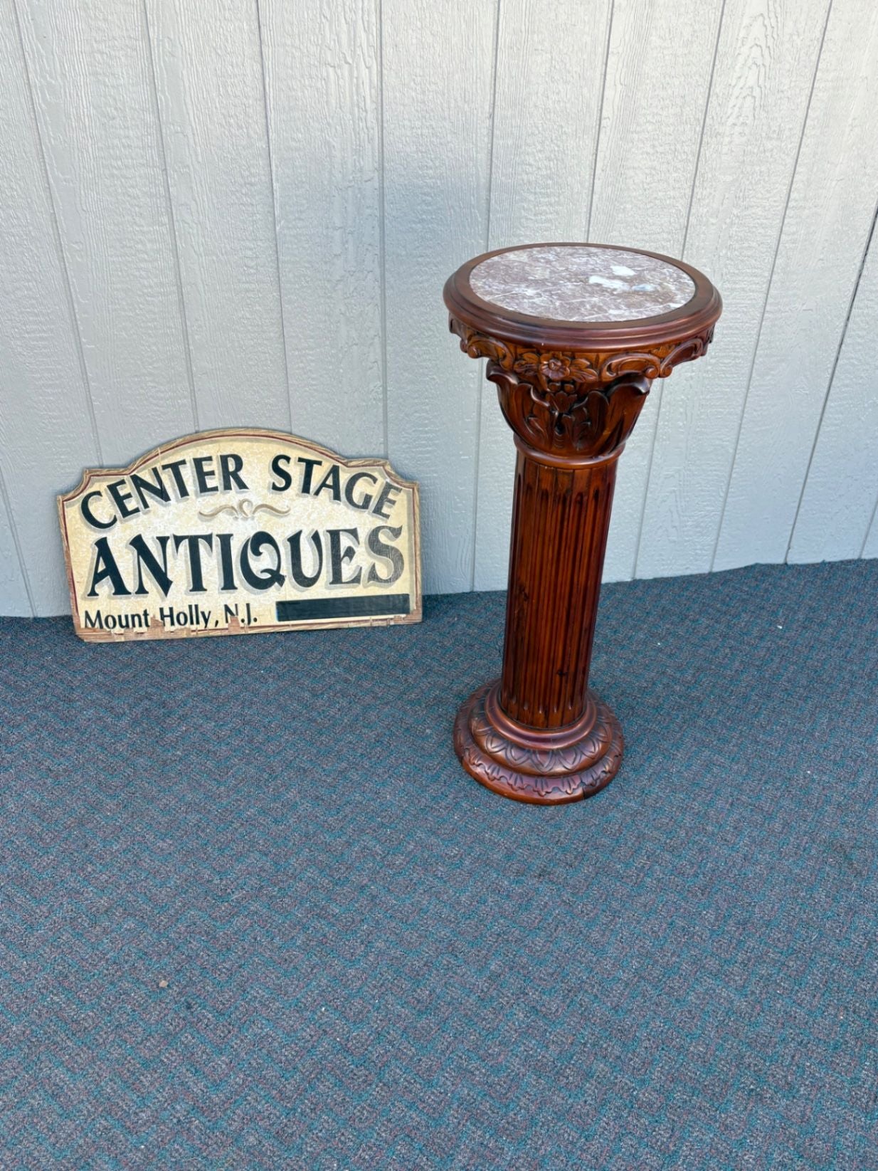 67416 Marble Top Decorative Pedestal with Carved Resin Column