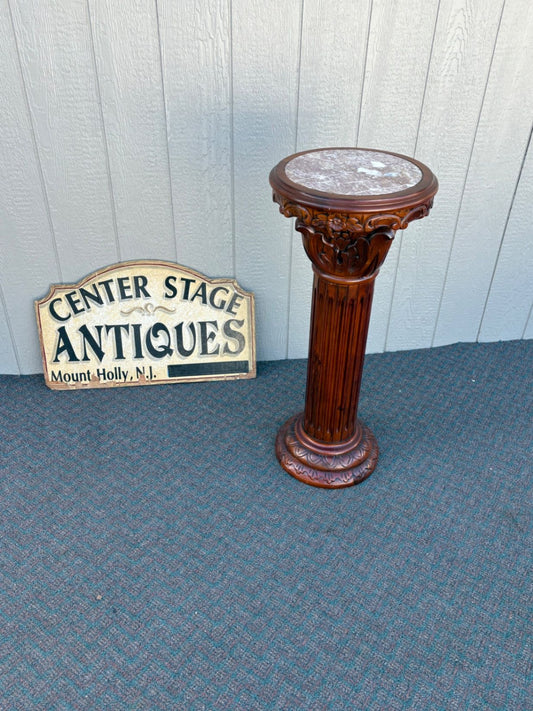 67416 Marble Top Decorative Pedestal with Carved Resin Column