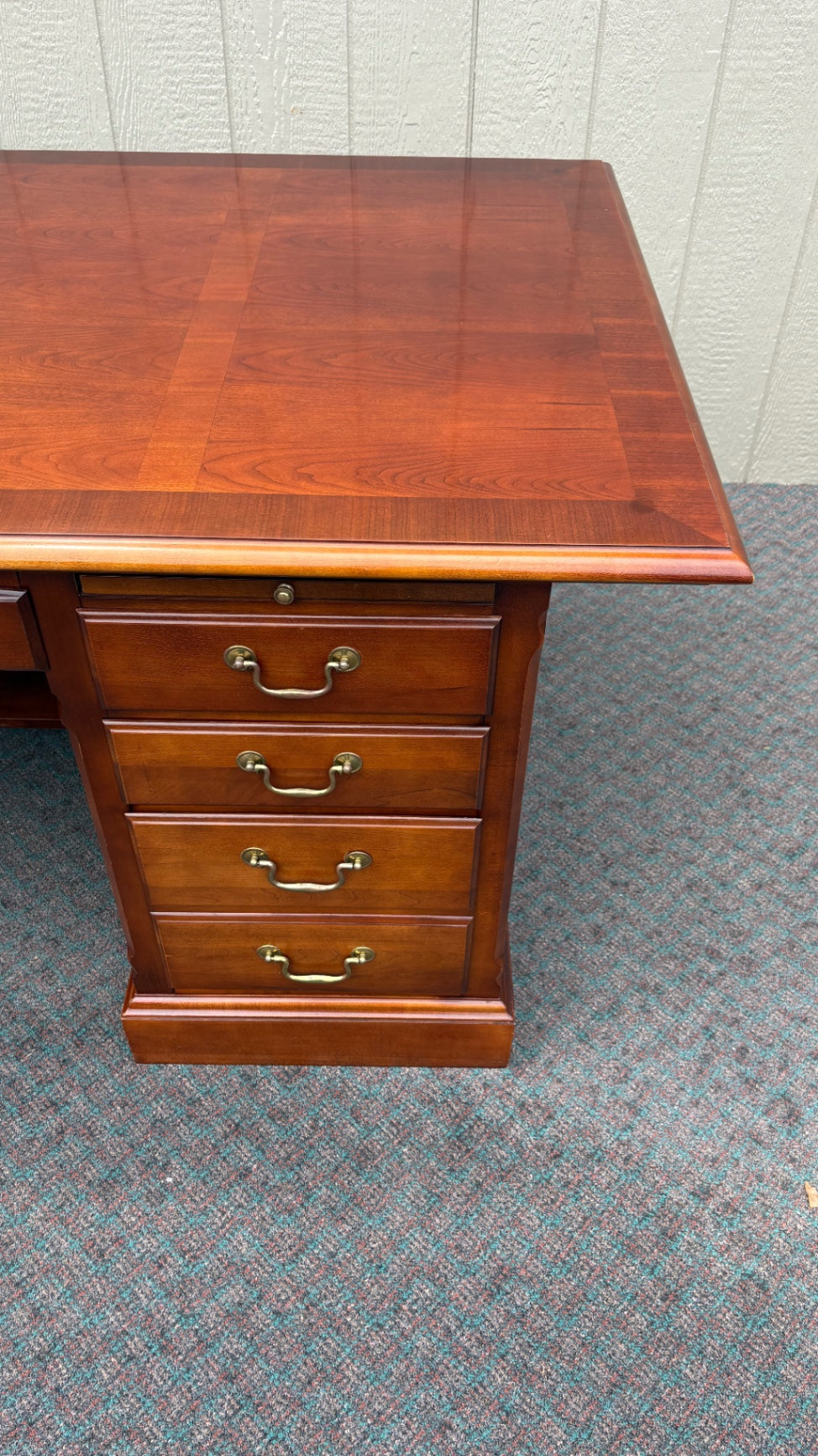 Stanley Cherry Executive Desk with Brass Hardware, 1990s