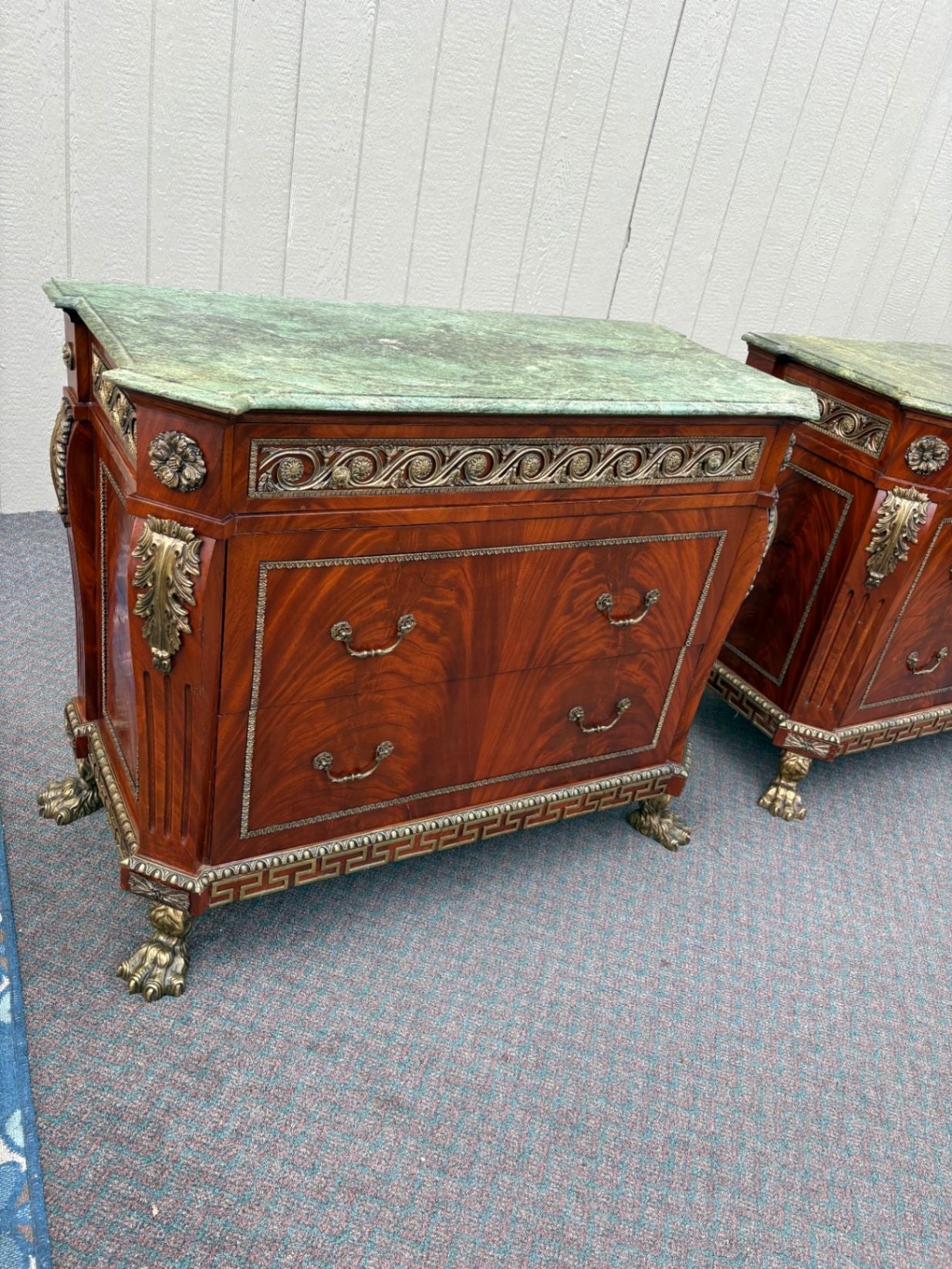 67521  Neoclassical Mahogany and Green Marble Sideboard with Claw Feet