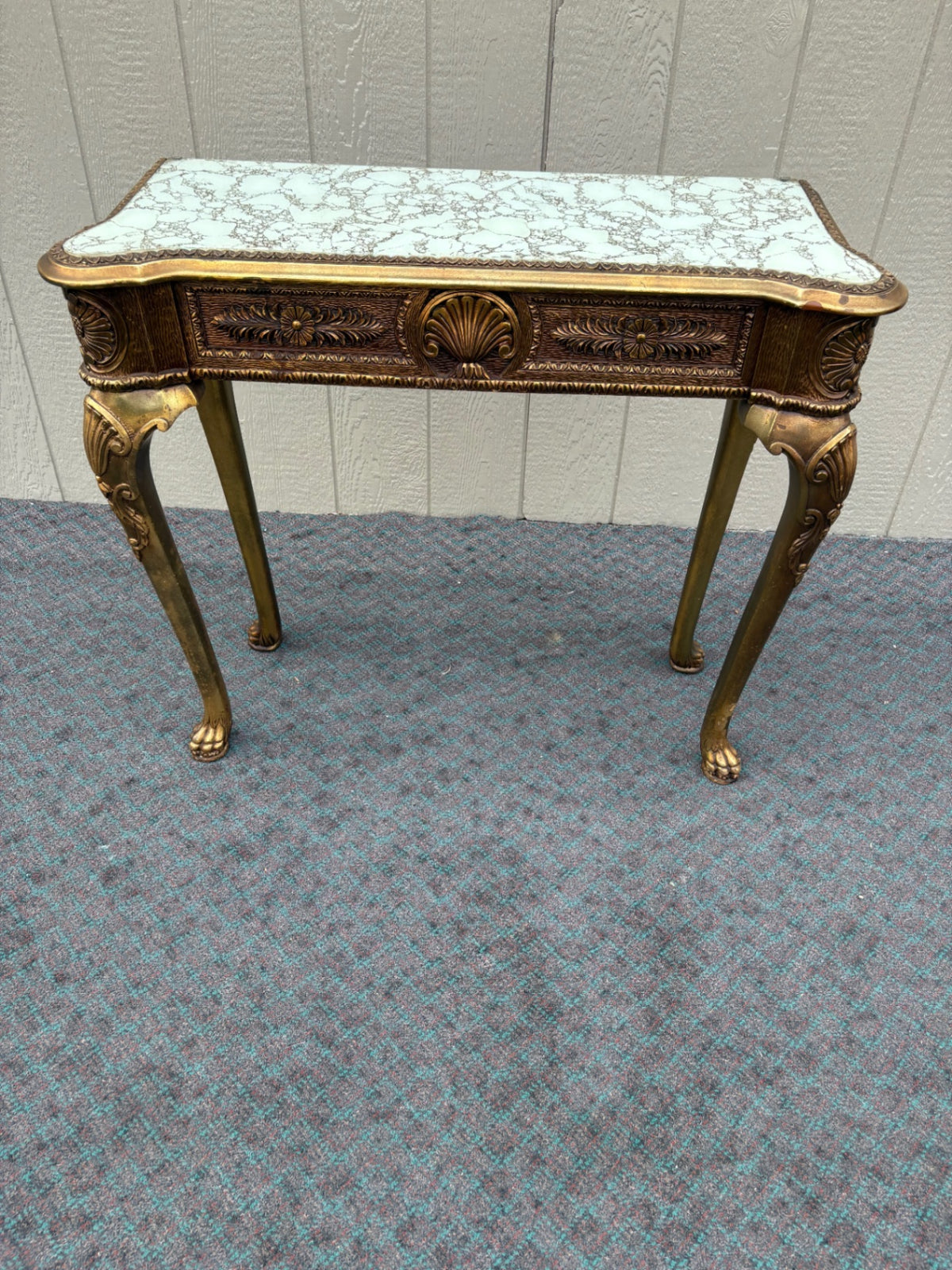 68065 Ornate Gold Console Table with Marble Top, Vintage Style