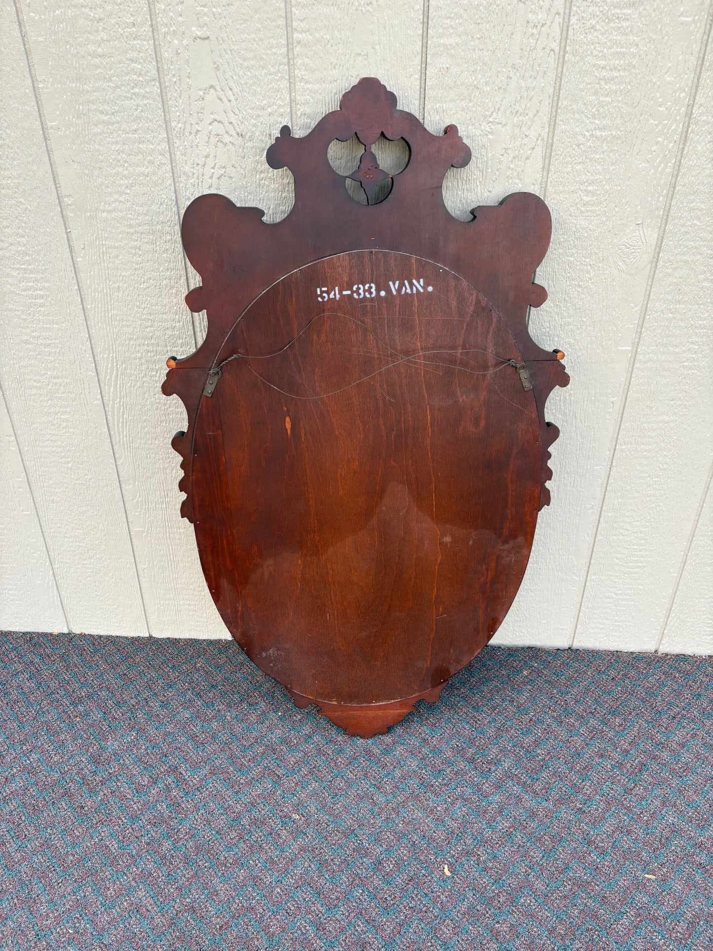 67603 Antique Mahogany Wall Mirror with Ornate Carved Detailing