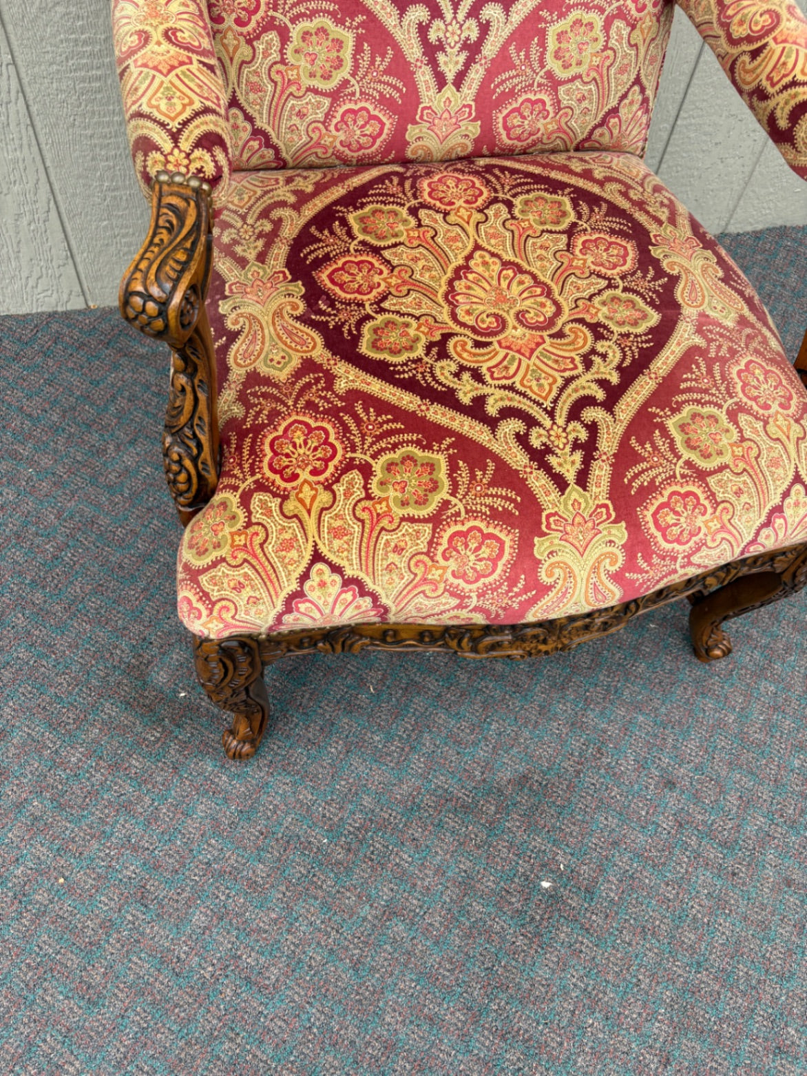 67758 Sherrill French Provincial Upholstered Armchair with Carved Wood