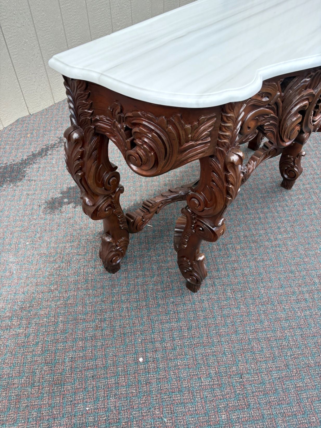 67574 Solid Mahogany  Marble Top Console Table with Ornate Mirror