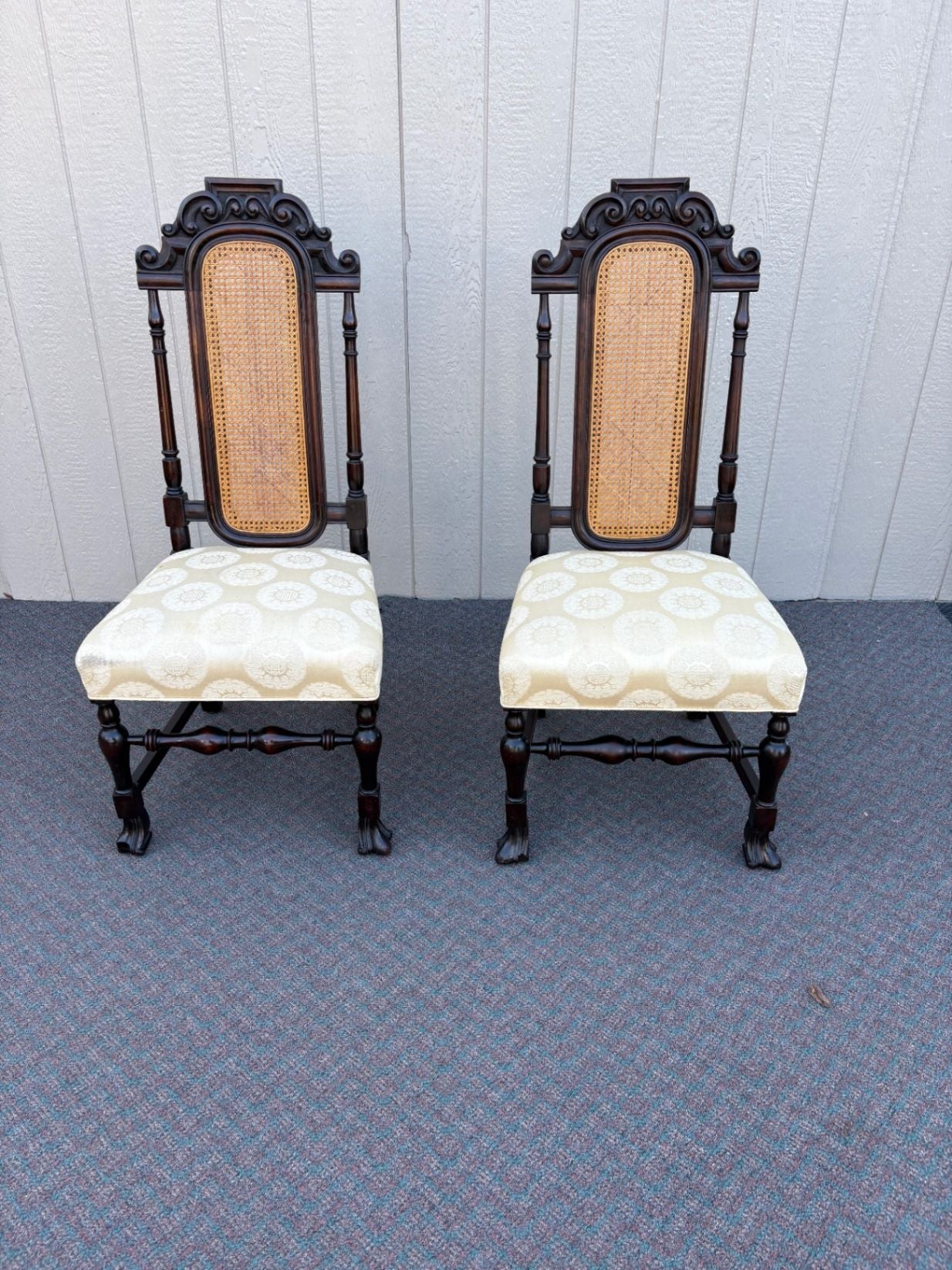 67620 Pair of Jacobean Revival Tall Back Chairs with Cane Inserts
