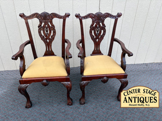 68129 Pair of Chippendale Style Mahogany Armchairs with Carved Details