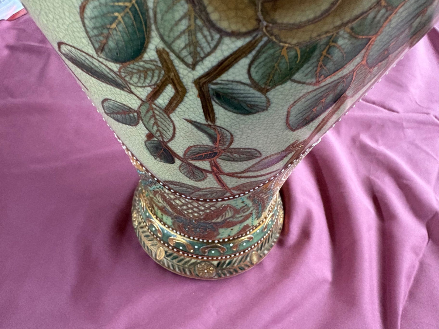 88000 Gilded Porcelain Floral Satsuma Style Vase with Handles