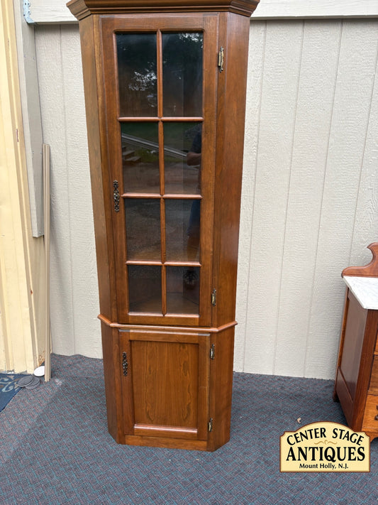 68171  Vintage Corner Cabinet with Glass Door and Wood Finish