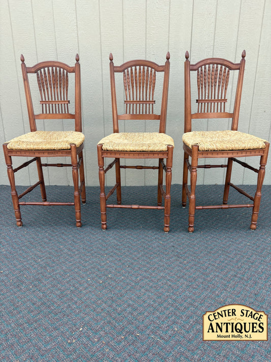 67720 Set of 3 Rustic French Country Barstools with Rush Seats