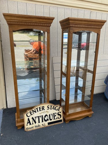 65590 PAIR of Matching Oak Curio China Cabinets