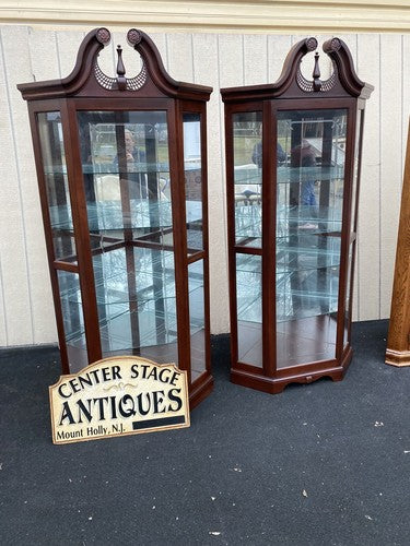 65090   Etched Glass Sliding Door Corner Curio Cabinet Reinisch Furniture(BN 06)