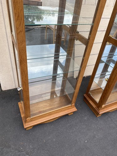 65590     PAIR   of    Matching    Oak Curio China Cabinets