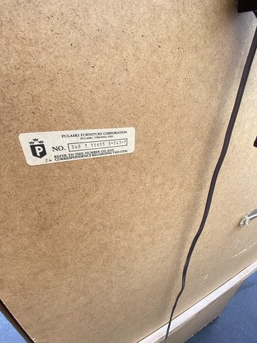 64593  Pulaski Stenciled Lighted Curio Cabinet With Plate Glass Shelves + Light