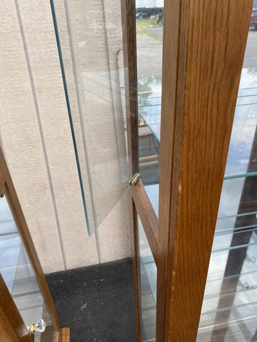 65590     PAIR   of    Matching    Oak Curio China Cabinets