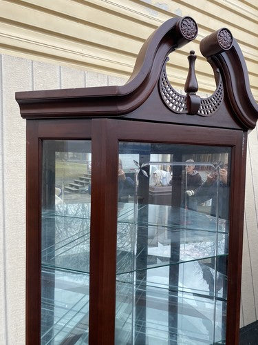 65090   Etched Glass Sliding Door Corner Curio Cabinet Reinisch Furniture(BN 06)