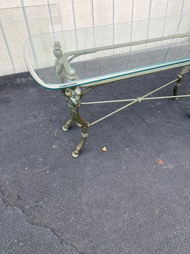 65667  Figural Glass Top Decorator Sofa Table