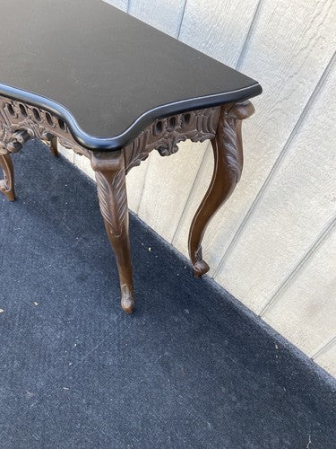 64748  Marble Top Carved Mahogany Console Table