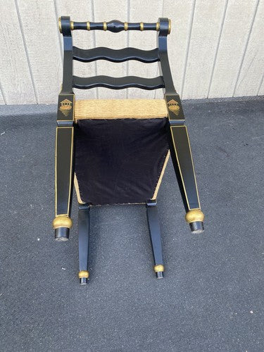 66067 Decorator Ebony Stenciled Vanity bench Stool