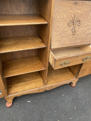 65325 Antique Oak Side By Side Bookcase Desk