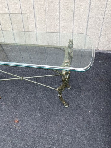 65667  Figural Glass Top Decorator Sofa Table