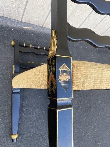 66067 Decorator Ebony Stenciled Vanity bench Stool